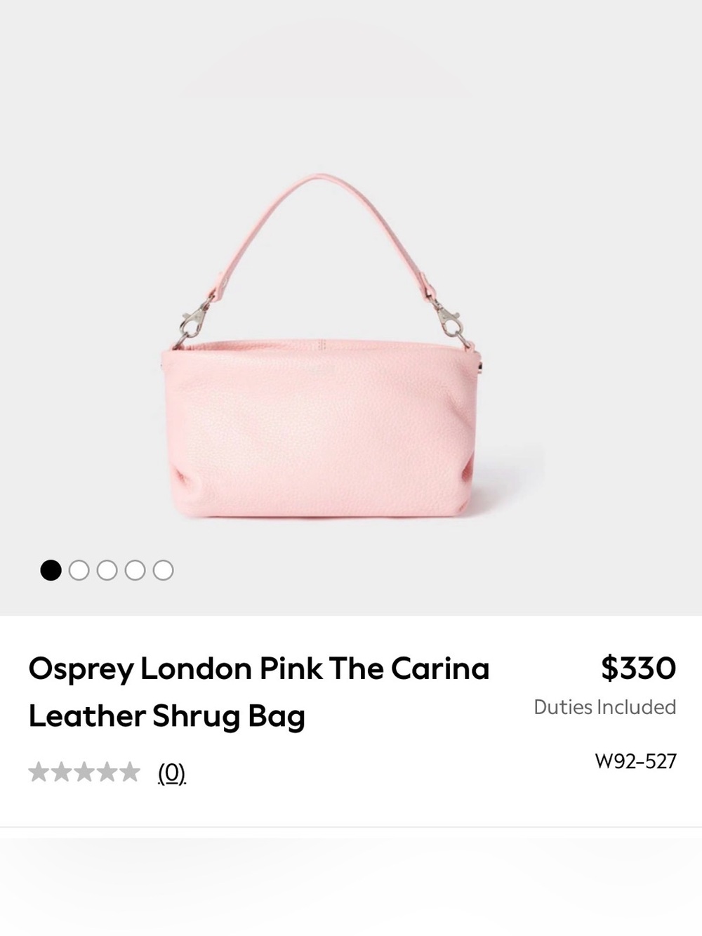 OSPREY Pink Pebbled Leather Shoulder Shrug Bag